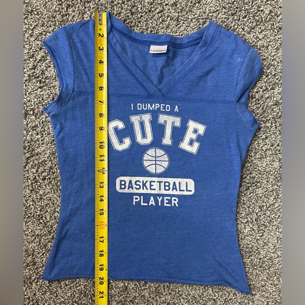 Vintage No Boundaries I Dumped A Cute Basketball Player Shirt Blue V Neck - Picture 7 of 7